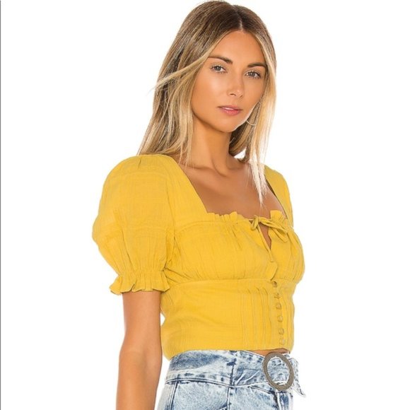 Privacy Please  Golden Yellow Bridgette Milkmaid Crop Top | Size XXS - Picture 1 of 4